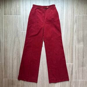Women's Vintage Red Wide Leg Bell Bottom Flare Pants High Waist Corduroy W24